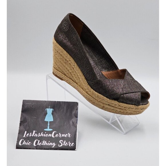 Tory Burch Women's Metallic Pewter Gray Filipa Espadrille Wedge Sz 8B  2941 - Picture 13 of 16
